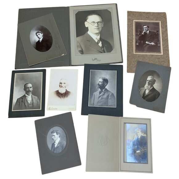 Antique Early 19th Century Set Of 9 ID'd Mens Portrait Photographs Collection - Picture 1 of 16